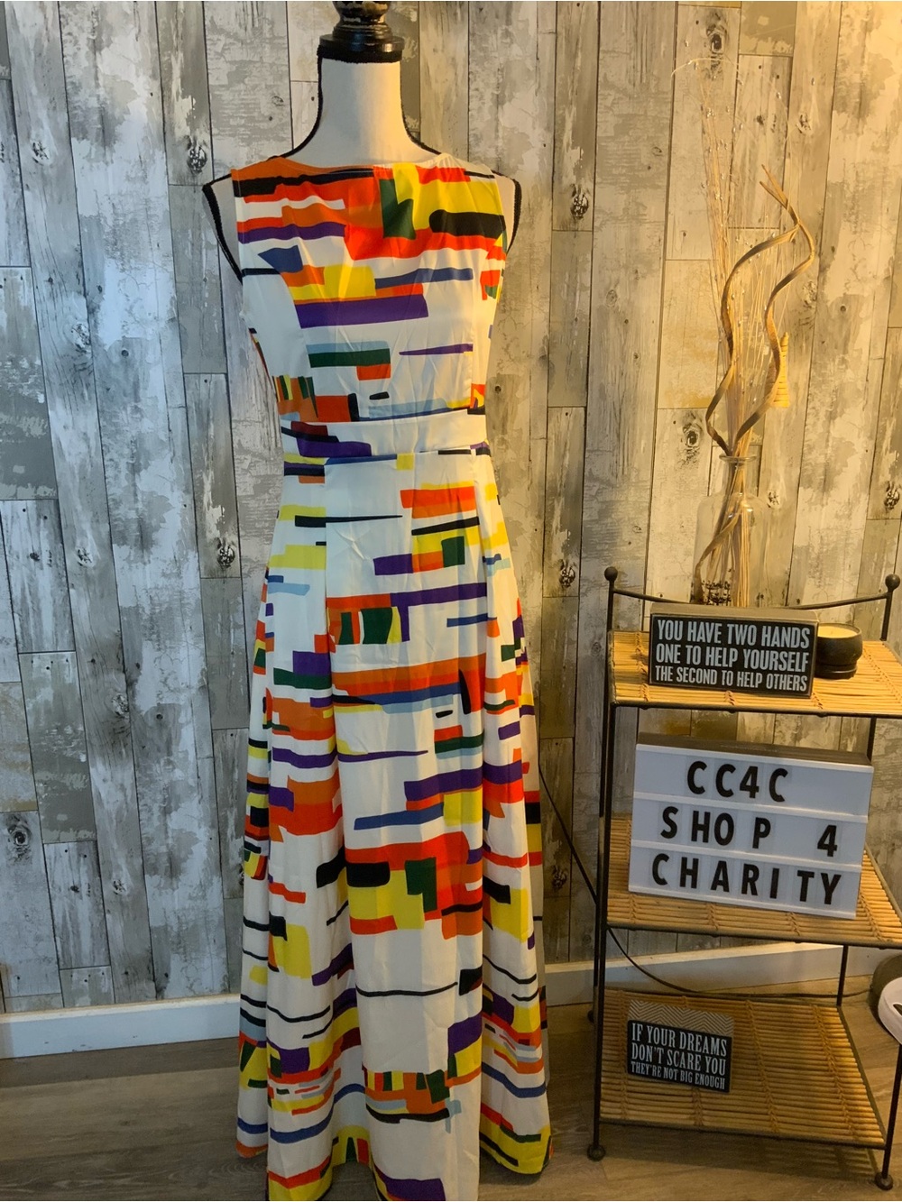 Unk Multicolor Geometric Maxi Dress - White Base with Bold Accents